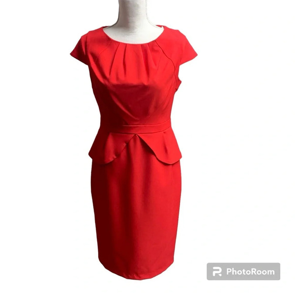 Dorothy Perkins size 12 bright red dress cap sleeves  hidden back zipper - Picture 1 of 8